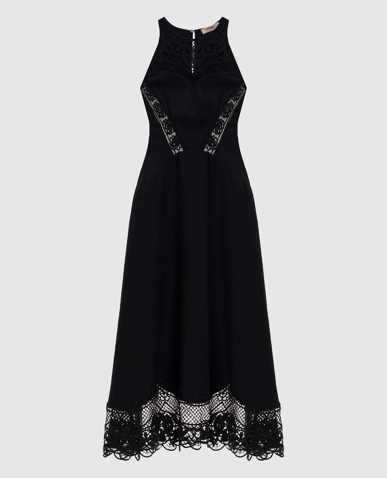 

Black linen midi dress with openwork inserts Twinset