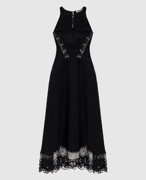 Twinset Black linen midi dress with openwork inserts 261TT2241
