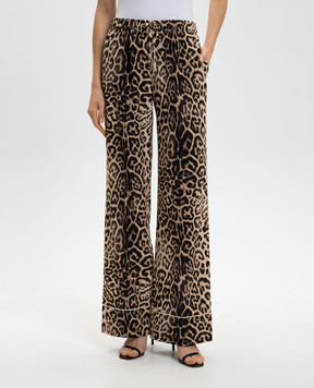 Ermanno Scervino Beige silk pants with animal print D482P350YLI
