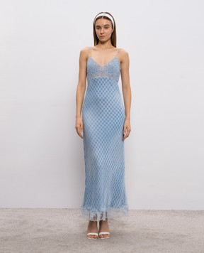 Ermanno Scervino Blue silk check dress with lace D482Q307APWIF