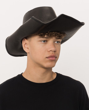 Ann Demeulemeester Joleik black leather hat with vintage effect B0014379LT137