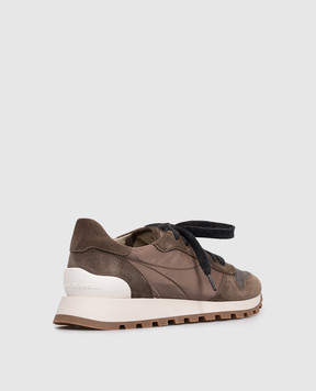 Brunello Cucinelli Brown combination sneakers with a monil chain MZSFG1960P