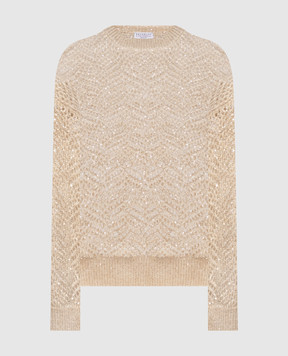 Brunello Cucinelli Beige openwork sweater with wool MRG562500