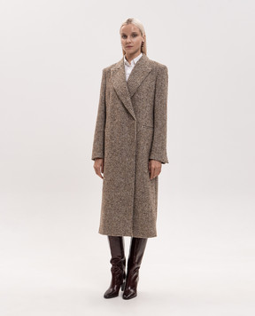 Dondup Beige double-breasted coat with patterned wool DJ791FF0429DXXX