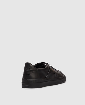Santoni Black leather sneakers with logo print MBGT21779NEORXWH