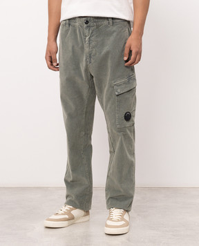 C.P. Company Green corduroy pants with logo patch MPA108A006410O