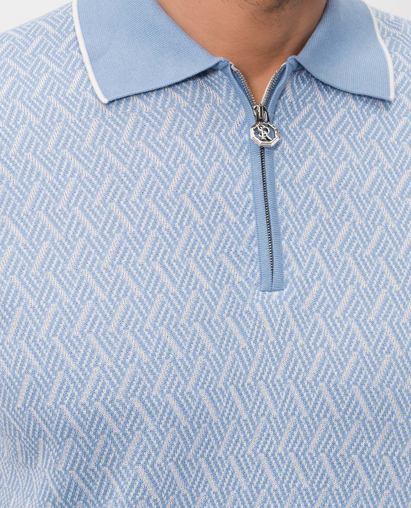 

Blue polo shirt with patterned silk Stefano Ricci, Light blue