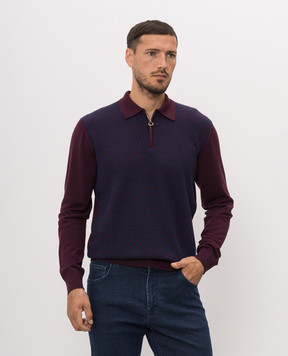 Stefano Ricci Burgundy wool, cashmere and silk polo with pattern KE04003P30E26360