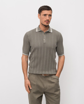 Brunello Cucinelli Khaki polo with contrast stripes M29204205P