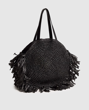 Twinset Black woven tote bag with fringe 261LB7BAA