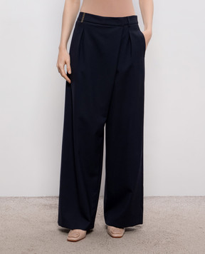 Peserico Navy blue wool pants with patch A0466303472