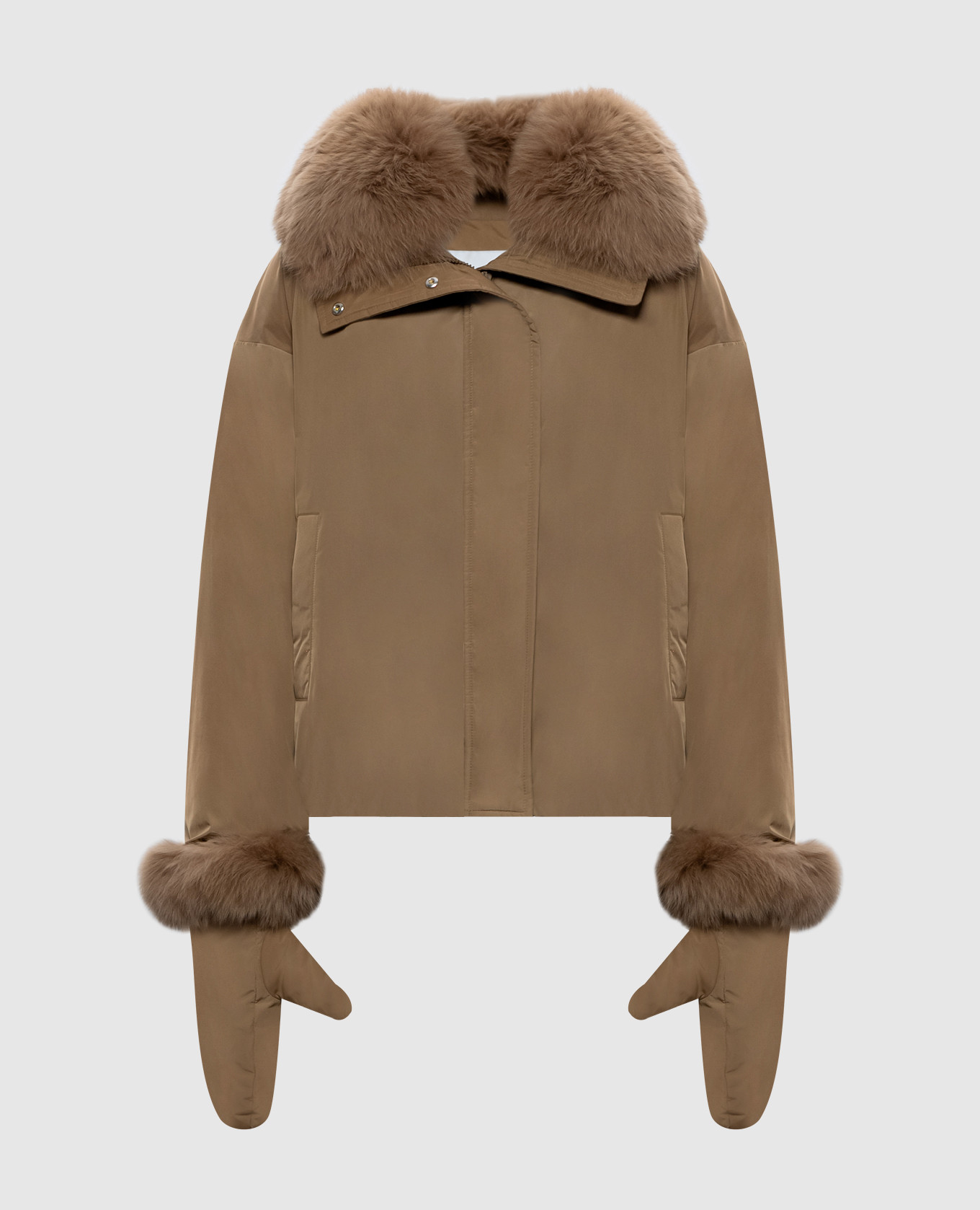 Brown down jacket with fox fur