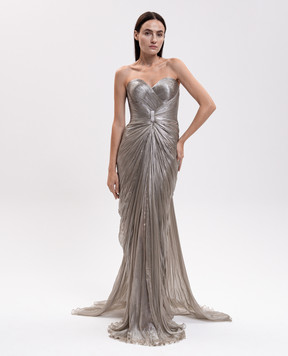 Iris Serban Iolanda beige bustier dress with drapery GRECIANDRESS