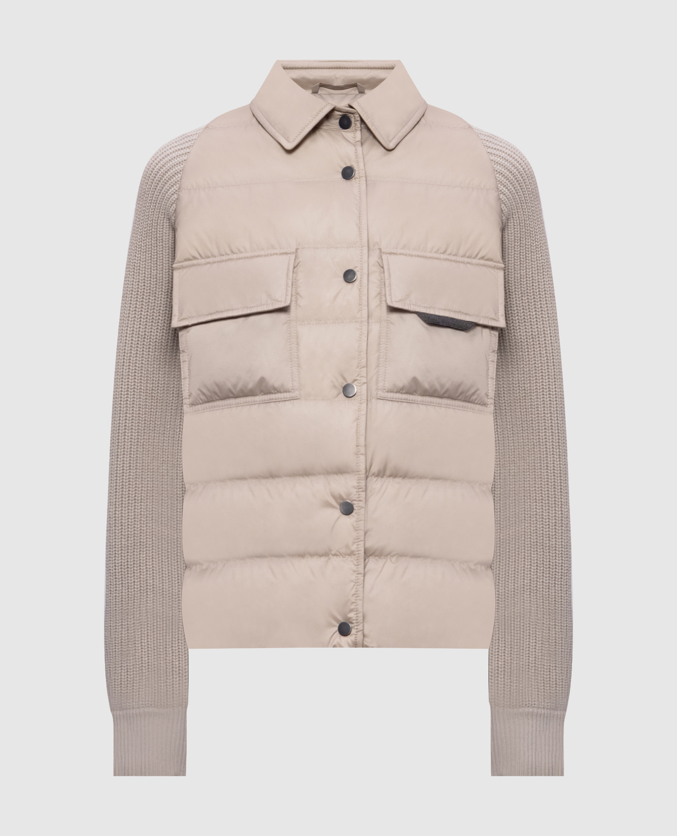Beige down jacket with monil chain