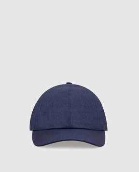 Bertolo Cashmere Blue linen cap with emblem 3012494
