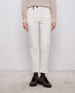 Peserico White corduroy pants with logo P04977T303277