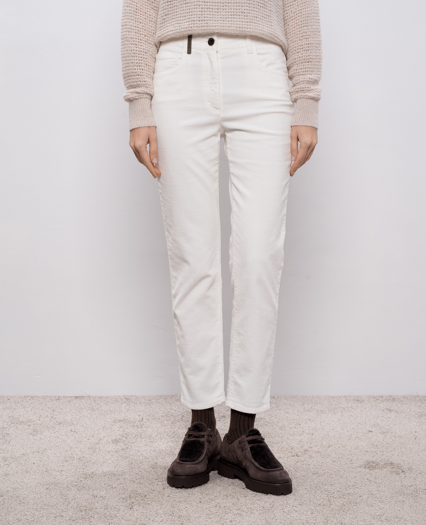 

White corduroy pants with logo Peserico