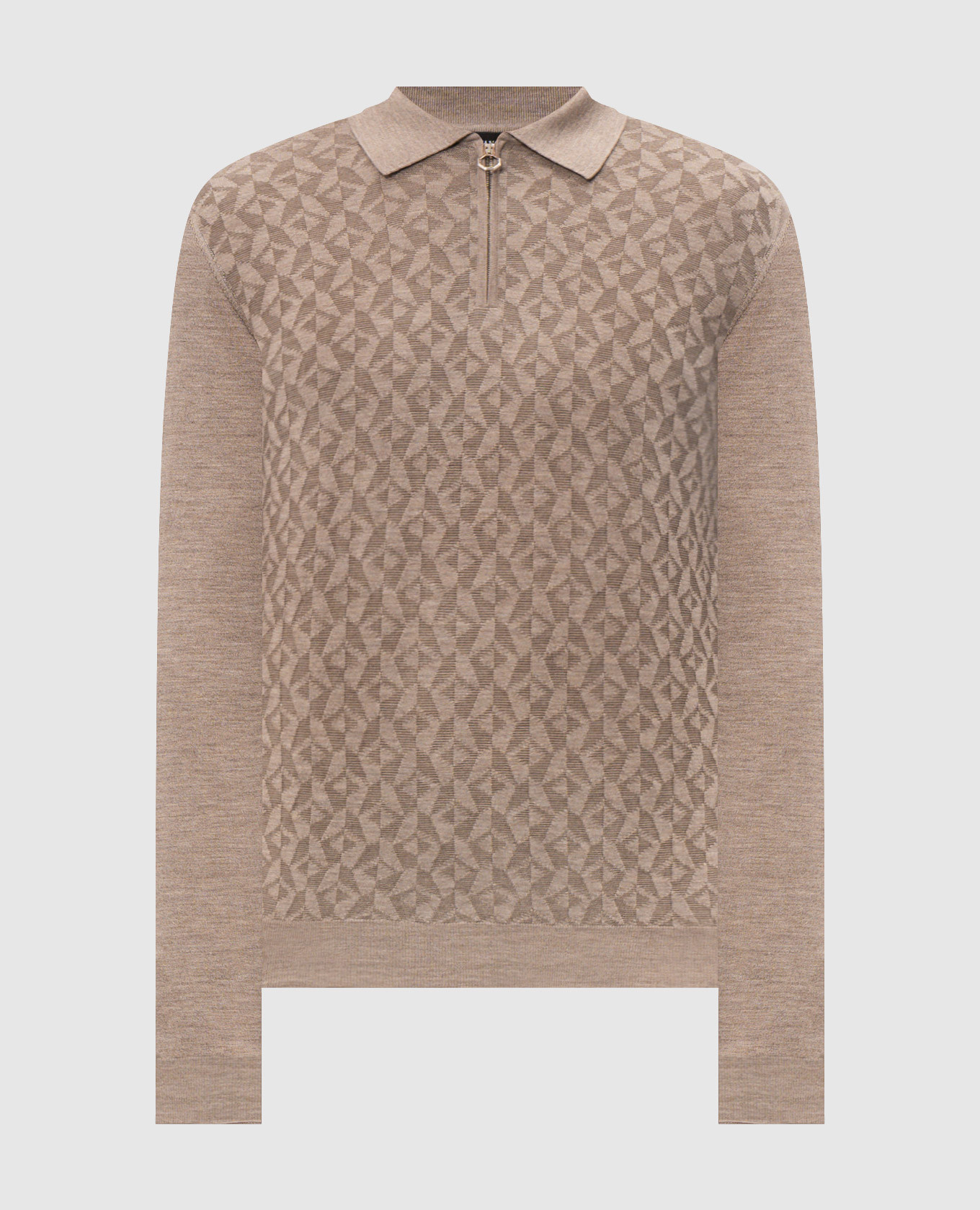 Beige wool, silk and cashmere polo shirt