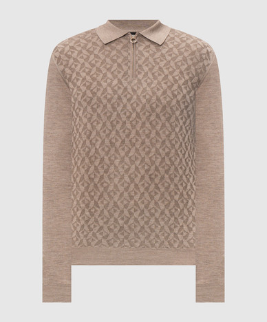 Beige wool, silk and cashmere polo shirt