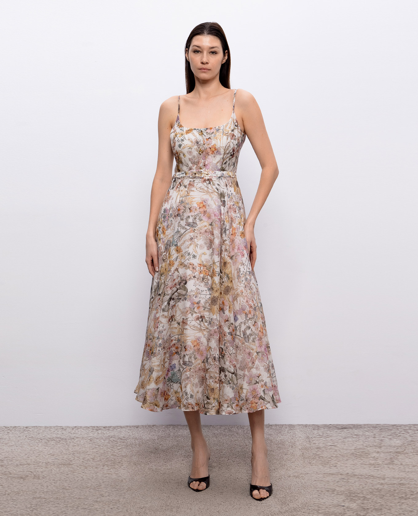 

Beige linen and silk midi dress Nissa