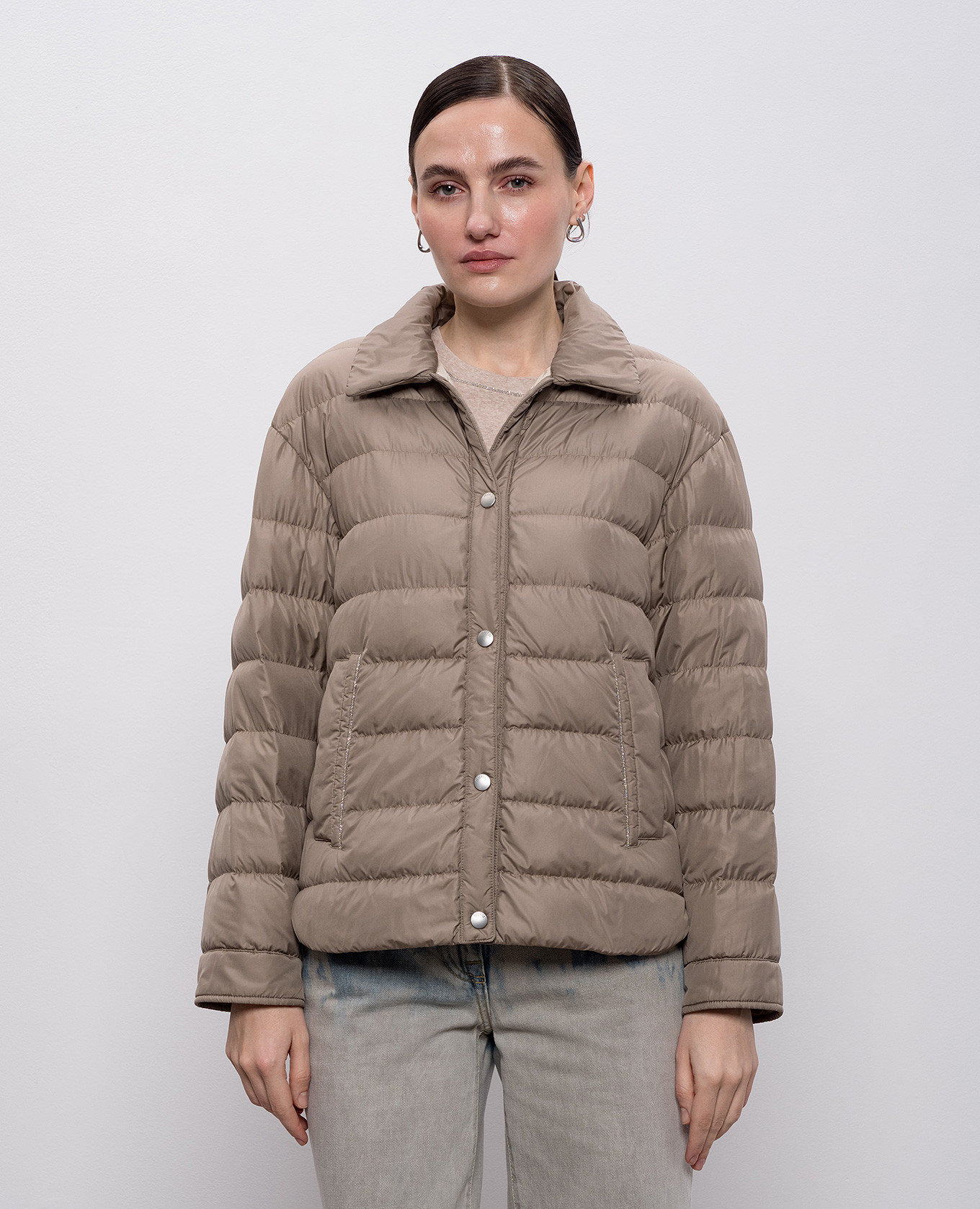Brown down jacket with monil chain Peserico 3