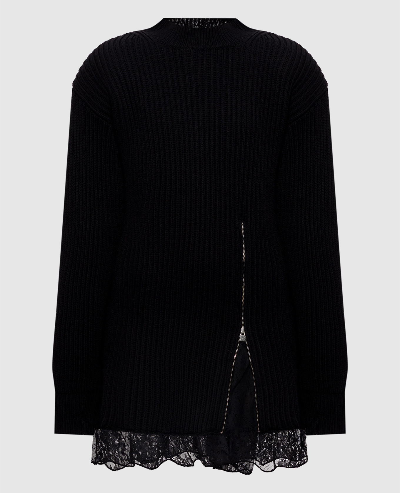 Black wool dress with lace