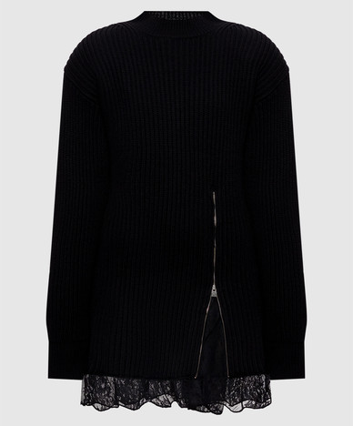 Black wool dress with lace