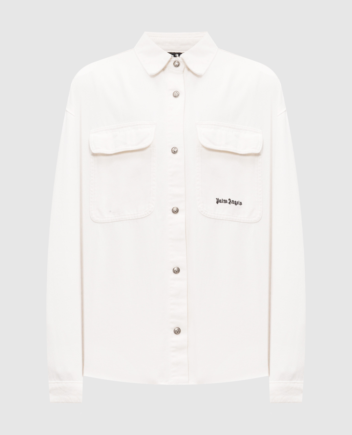 Ivory denim shirt with logo embroidery