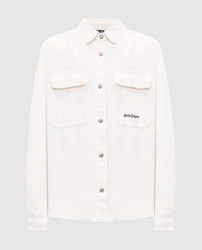 Palm Angels Ivory denim shirt with logo embroidery PMYD024S26DEN001
