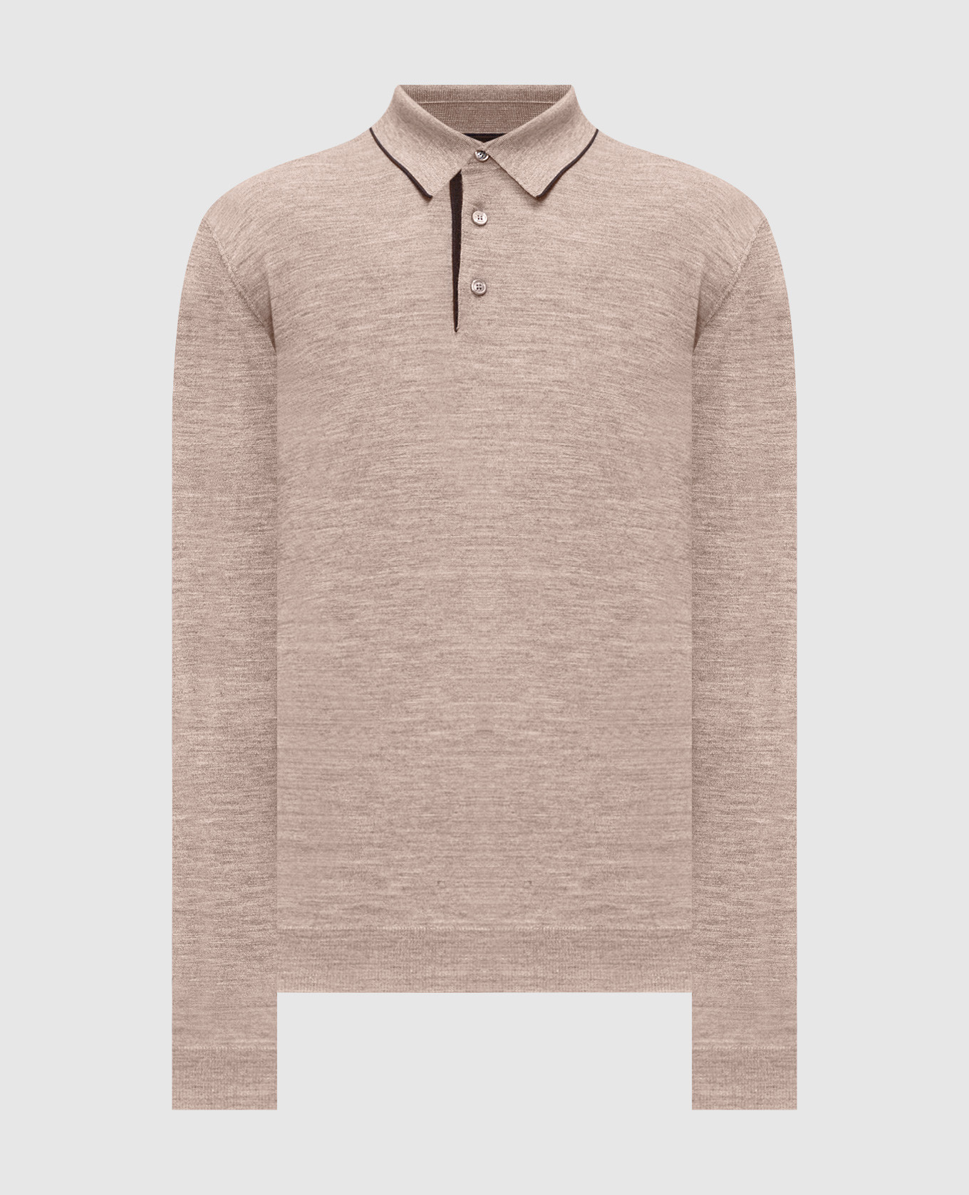 Brown wool, cashmere and silk polo shirt