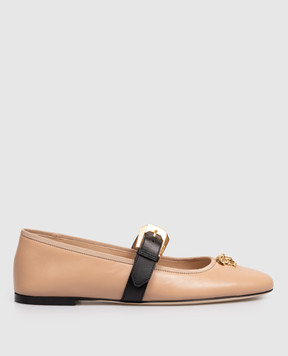 Versace Brown leather ballet flats with textured emblem 10217101A16243