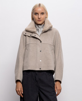 Brunello Cucinelli Beige wool and cashmere jacket with fur MD5327555