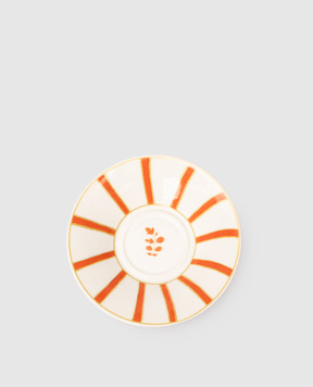 Geminiano Cozzi 1765 White porcelain saucer for coffee cup Striche Arancio e Oro TTCMI069053