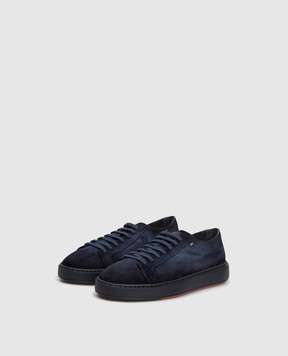 Santoni Blue suede sneakers with logo MBCD21571OCACAOL