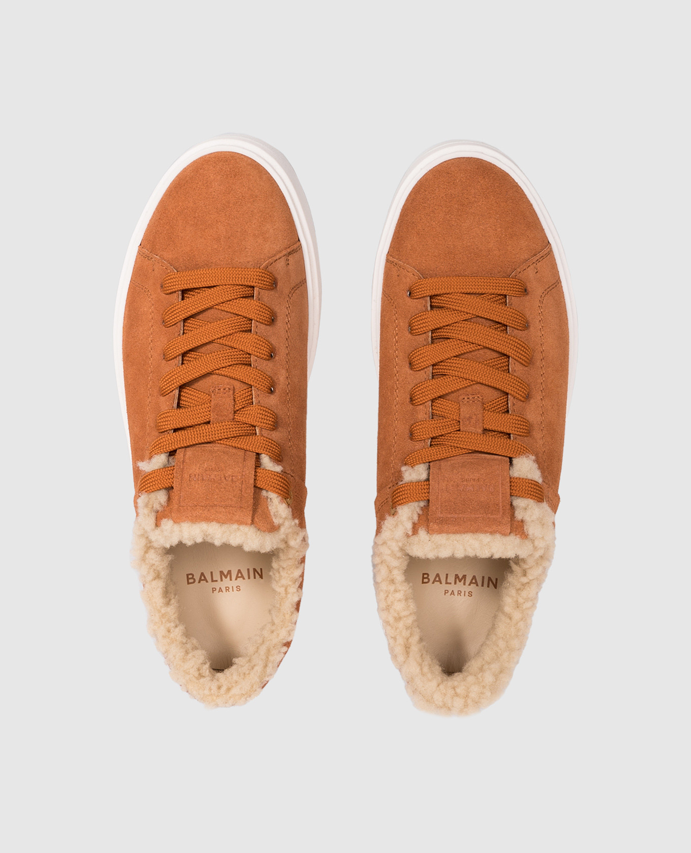 Brown suede B-Court sneakers with fur Balmain 4