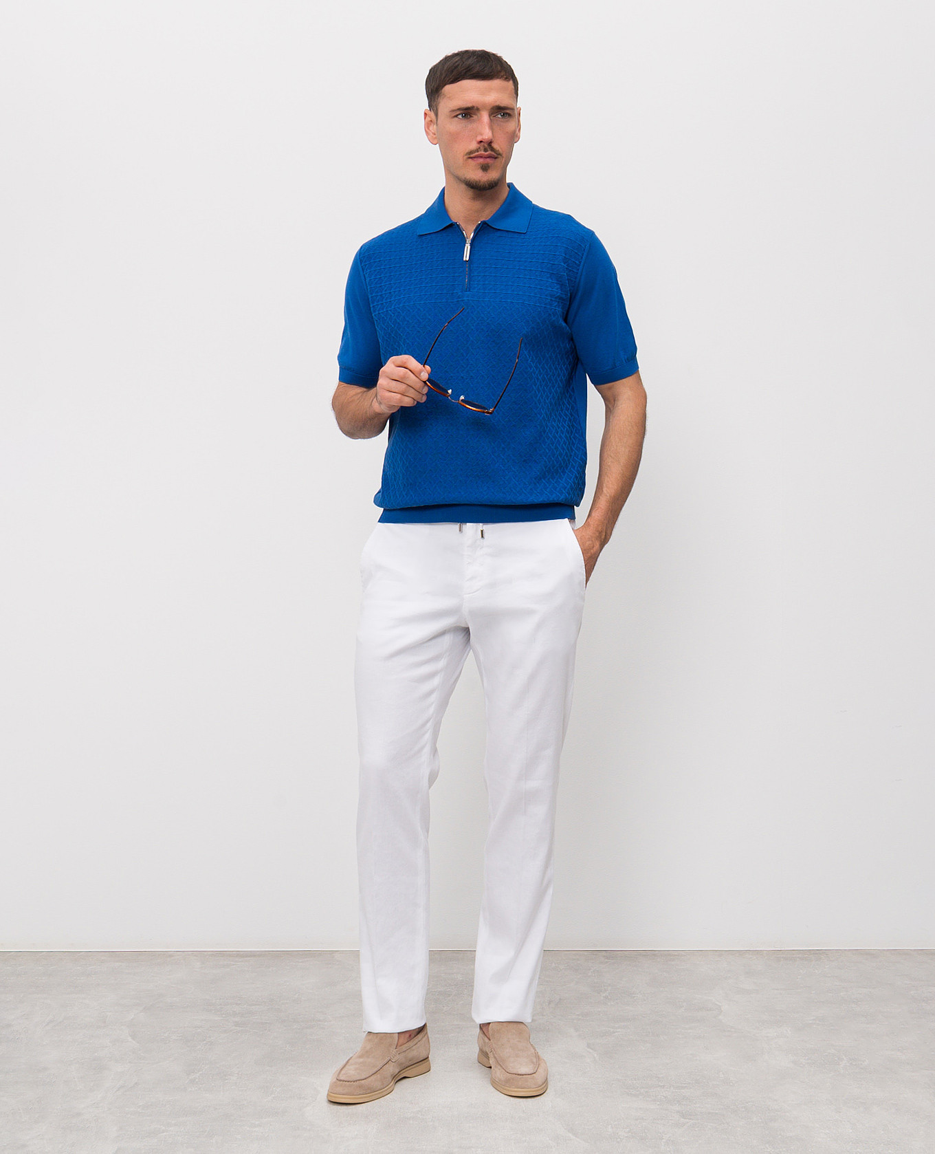 

Blue polo shirt in woven geometric pattern Stefano Ricci