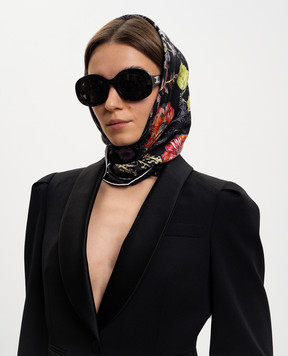 Alexander McQueen Black silk scarf with a floral pattern Spider 8585293001Q