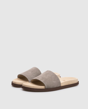 Brunello Cucinelli Gray suede flip-flops MZUSOLY236