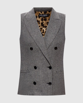 Dolce&Gabbana Gray double-breasted vest with checked wool F794ATFQ2O5