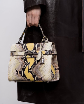 Gianni Notaro Leather satchel bag with reptile leather embossing 099PITSTAMPNIKEL