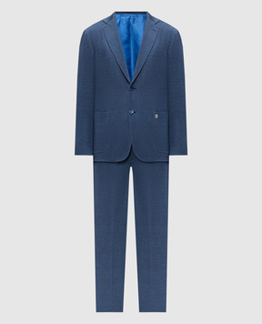 Stefano Ricci Blue checked linen and silk suit M1SFM2T807DN29HA