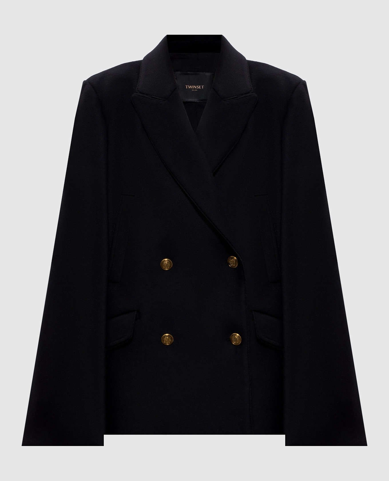 

Black double-breasted coat with wool Twinset