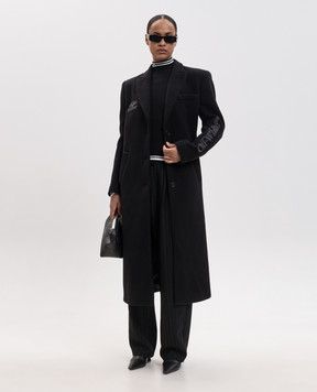 Off-White Black wool coat with logo embroidery 2FG00524T