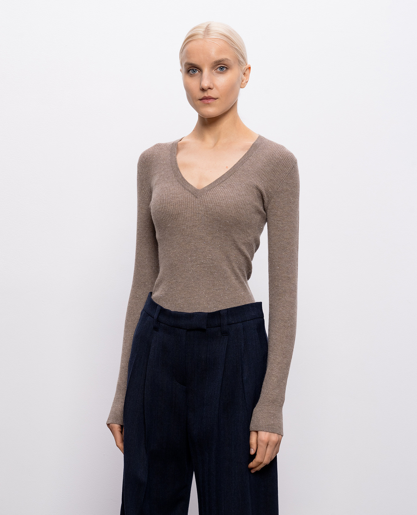 

Brown cashmere top with lurex Brunello Cucinelli