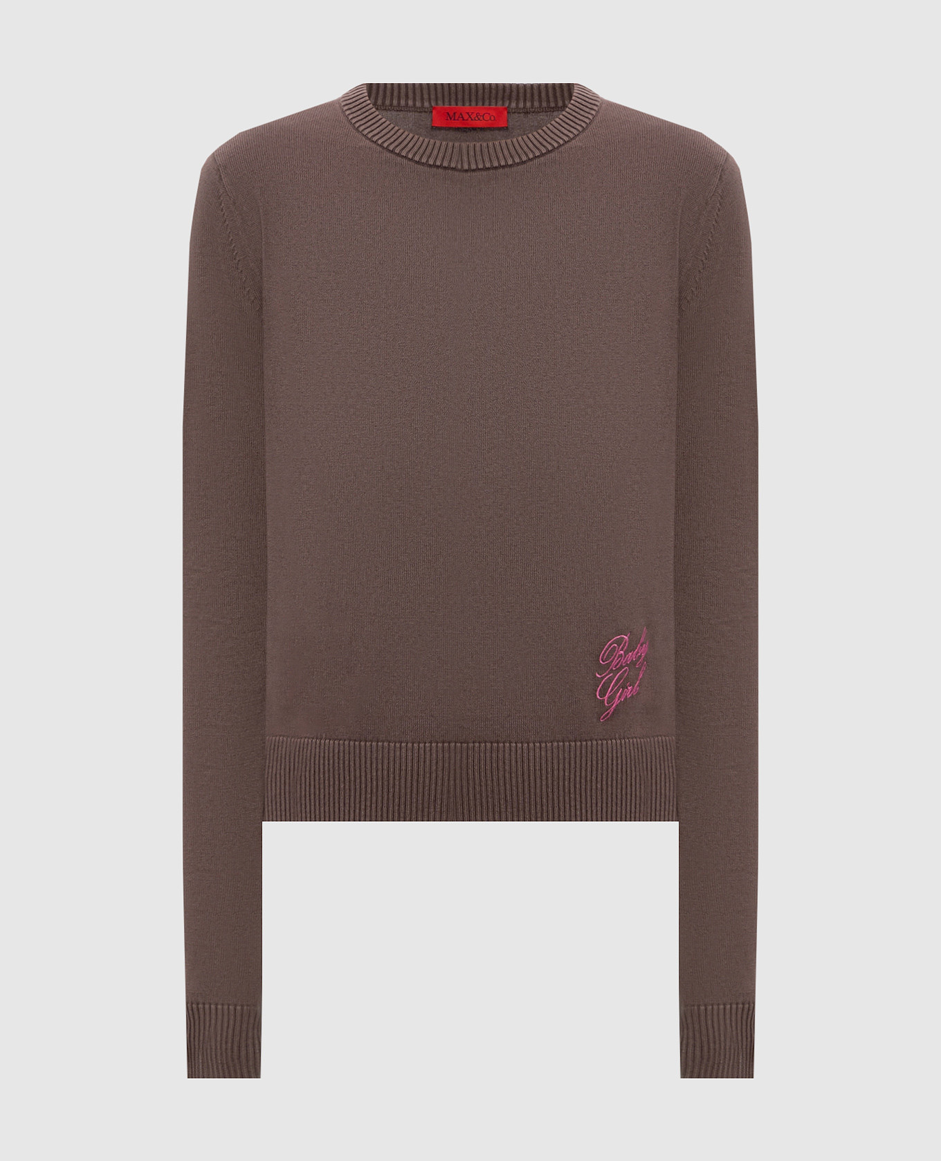 Brown sweater with embroidered inscription