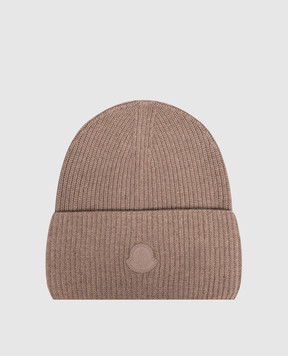 Moncler Brown wool and silk hat with logo patch L20933B00026M4281