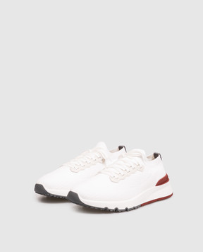 Brunello Cucinelli White cotton sneakers with textured logo MZUPMBO252