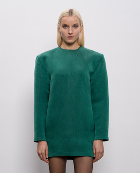 Saint Laurent Green silk mini dress with accent shoulders 848977Y5J30