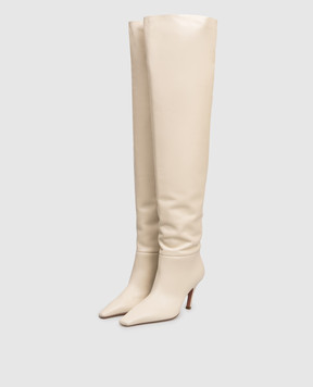Amina Muaddi Jamie beige leather over the knee boots 15S365726JAM