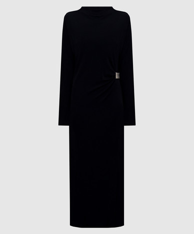 Navy blue midi dress with monil chain